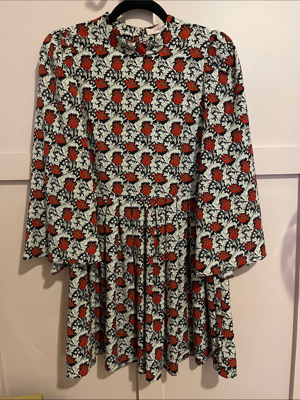 Red and Black Floral Long-Sleeve Dress